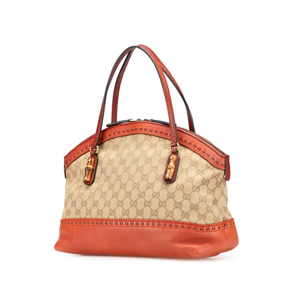 グッチ GGキャンバス バンブー ハンドバッグ 339002 ベージュ ブラウン キャンバス レザー レディース GUCCI 【中古】