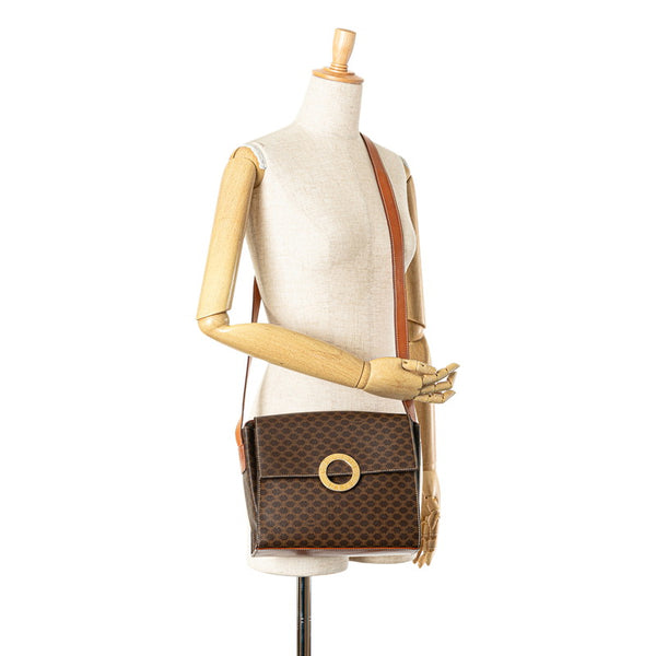 セリーヌ マカダム 斜め掛け ショルダーバッグ ブラウン PVC レザー レディース CELINE 【中古】