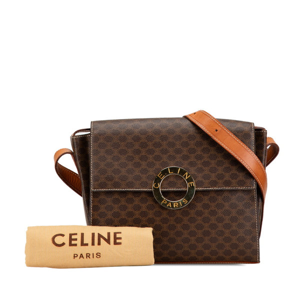 セリーヌ マカダム 斜め掛け ショルダーバッグ ブラウン PVC レザー レディース CELINE 【中古】