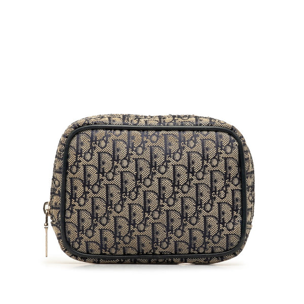 ディオール トロッター オブリーク ポーチ ネイビー グレー キャンバス レザー レディース Dior 【中古】