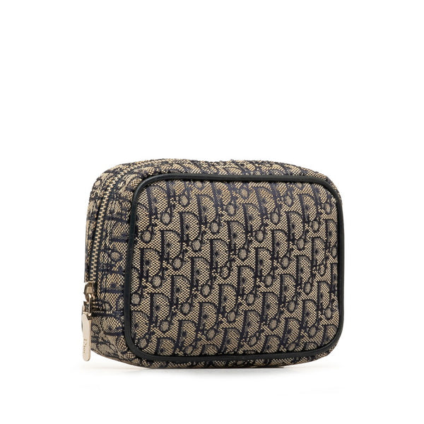 ディオール トロッター オブリーク ポーチ ネイビー グレー キャンバス レザー レディース Dior 【中古】