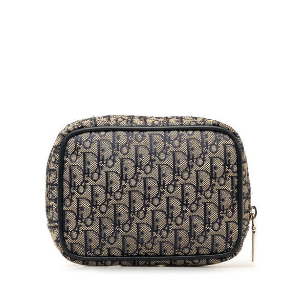 ディオール トロッター オブリーク ポーチ ネイビー グレー キャンバス レザー レディース Dior 【中古】
