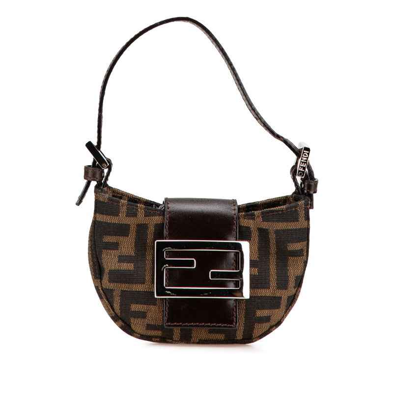 フェンディ ズッカ ミニ クロワッサン ハンドバッグ ポーチ 26673 ブラウン キャンバス レザー レディース FENDI 【中古】