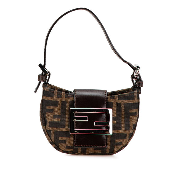 フェンディ ズッカ ミニ クロワッサン ハンドバッグ ポーチ 26673 ブラウン キャンバス レザー レディース FENDI 【中古】