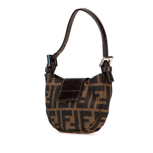 フェンディ ズッカ ミニ クロワッサン ハンドバッグ ポーチ 26673 ブラウン キャンバス レザー レディース FENDI 【中古】