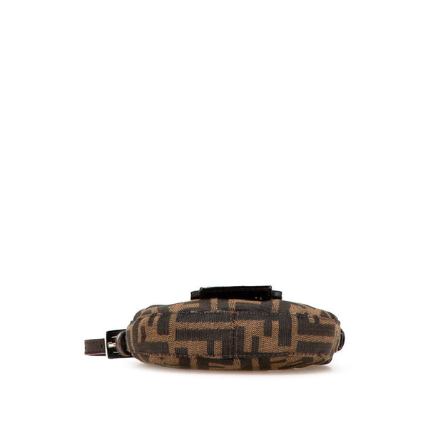 フェンディ ズッカ ミニ クロワッサン ハンドバッグ ポーチ 26673 ブラウン キャンバス レザー レディース FENDI 【中古】