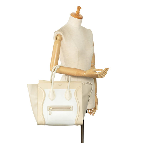 セリーヌ ラゲージマイクロショッパー ハンドバッグ ベージュ ホワイト レザー レディース CELINE 【中古】