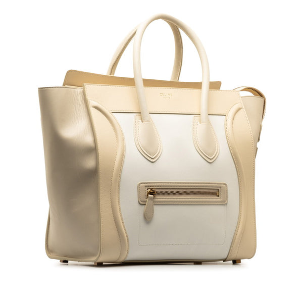 セリーヌ ラゲージマイクロショッパー ハンドバッグ ベージュ ホワイト レザー レディース CELINE 【中古】
