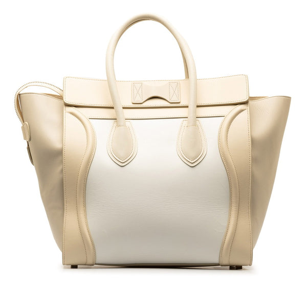 セリーヌ ラゲージマイクロショッパー ハンドバッグ ベージュ ホワイト レザー レディース CELINE 【中古】