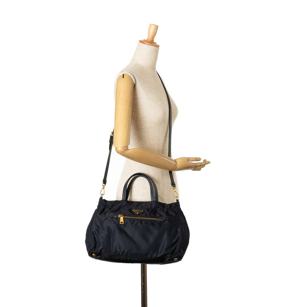 プラダ 三角ロゴプレート ハンドバッグ ショルダーバッグ 2WAY B1843M ネイビー ナイロン レザー レディース PRADA 【中古】