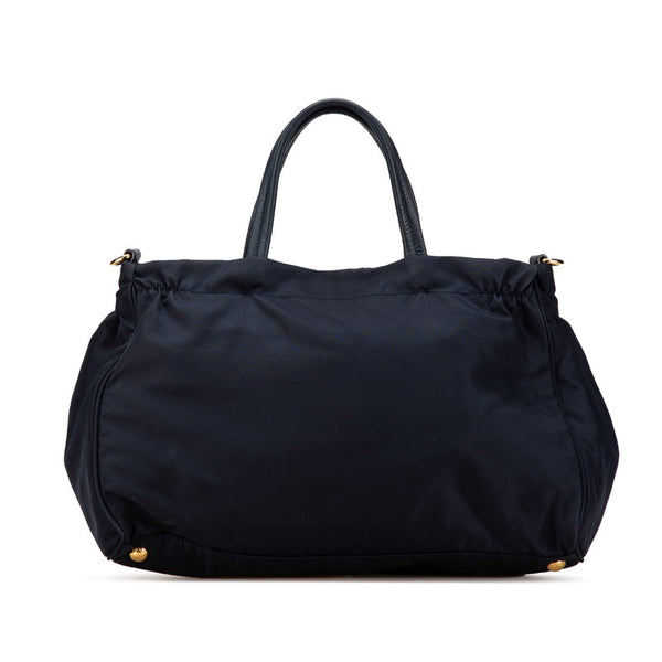 プラダ 三角ロゴプレート ハンドバッグ ショルダーバッグ 2WAY B1843M ネイビー ナイロン レザー レディース PRADA 【中古】