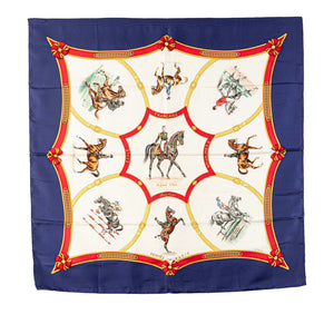 エルメス カレ90 ECOLE FRANCAISE D'EQUITATION フランス国立乗馬学校  スカーフ ネイビー ホワイト マルチカラー シルク レディース HERMES 【中古】