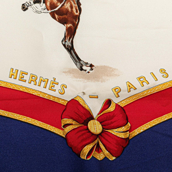 エルメス カレ90 ECOLE FRANCAISE D'EQUITATION フランス国立乗馬学校  スカーフ ネイビー ホワイト マルチカラー シルク レディース HERMES 【中古】