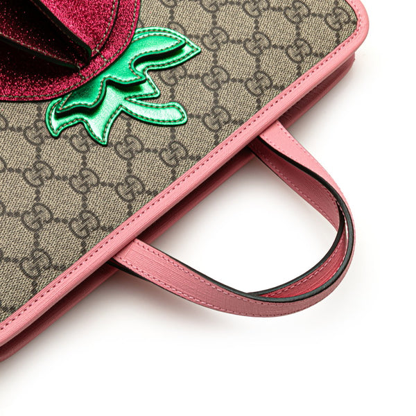 グッチ GGスプリーム チルドレンズ 3D ストロベリー ハンドバッグ 630589 ブラウン ピンク グリーン PVC レザー レディース GUCCI 【中古】