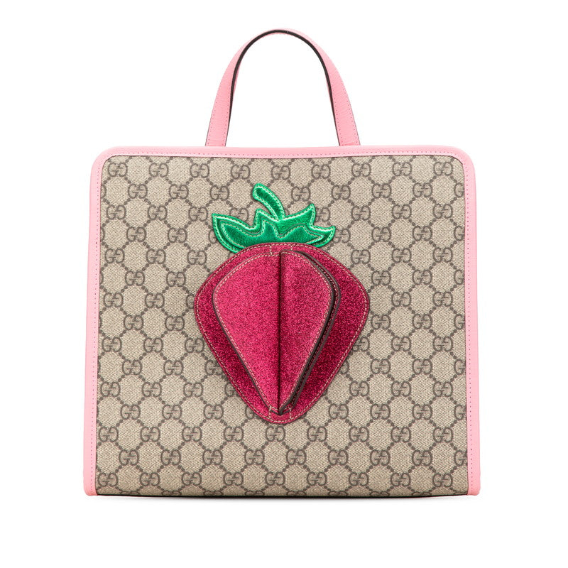 グッチ GGスプリーム チルドレンズ 3D ストロベリー ハンドバッグ 630589 ブラウン ピンク グリーン PVC レザー レディース GUCCI 【中古】