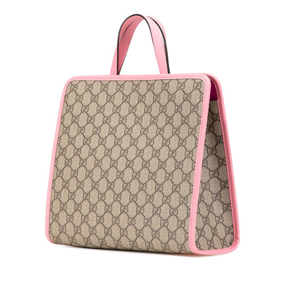 グッチ GGスプリーム チルドレンズ 3D ストロベリー ハンドバッグ 630589 ブラウン ピンク グリーン PVC レザー レディース GUCCI 【中古】