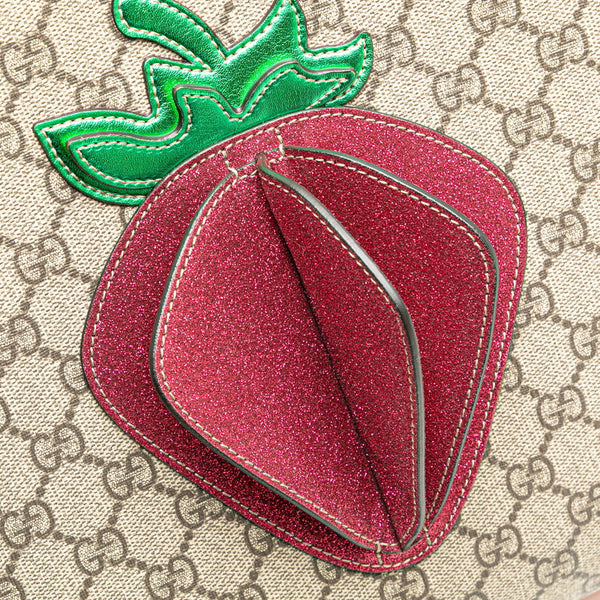 グッチ GGスプリーム チルドレンズ 3D ストロベリー ハンドバッグ 630589 ブラウン ピンク グリーン PVC レザー レディース GUCCI 【中古】