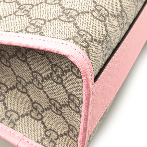 グッチ GGスプリーム チルドレンズ 3D ストロベリー ハンドバッグ 630589 ブラウン ピンク グリーン PVC レザー レディース GUCCI 【中古】