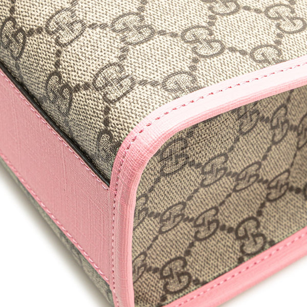 グッチ GGスプリーム チルドレンズ 3D ストロベリー ハンドバッグ 630589 ブラウン ピンク グリーン PVC レザー レディース GUCCI 【中古】