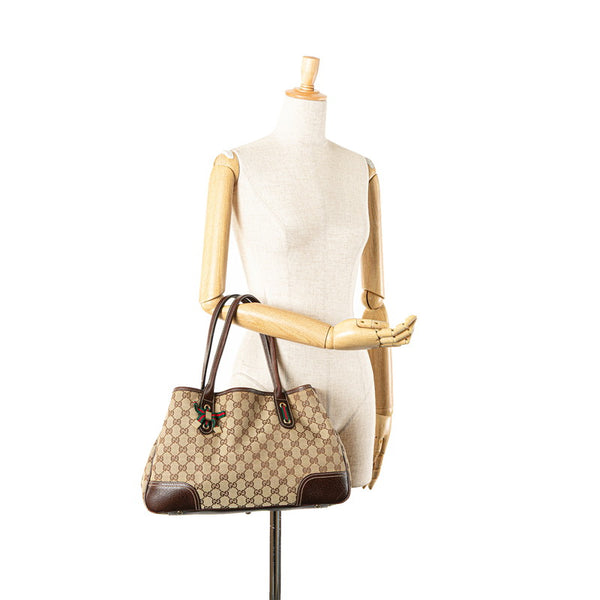 グッチ GGキャンバス シェリーライン トートバッグ 163803 ブラウン キャンバス レザー レディース GUCCI 【中古】