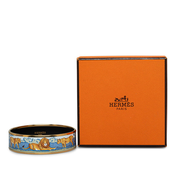 エルメス エマイユGM 七宝焼き ライオン バングル ゴールド マルチカラー メッキ レディース HERMES 【中古】