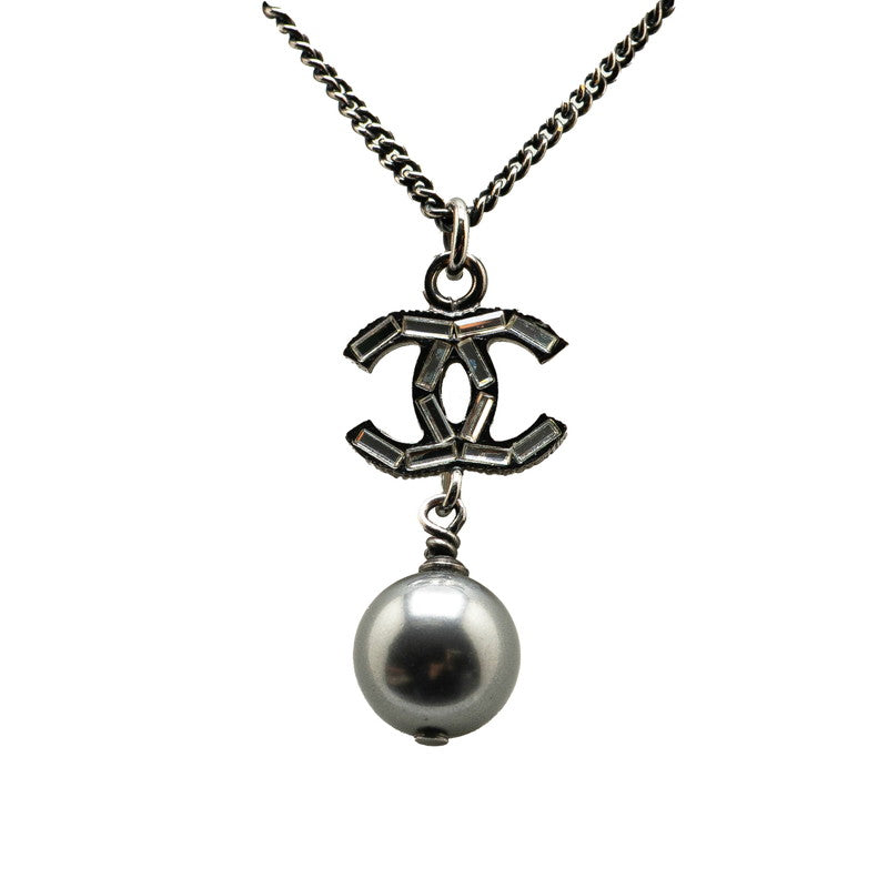 シャネル ココマーク フェイクパール ビジュー ネックレス ブラック メタル レディース CHANEL 【中古】