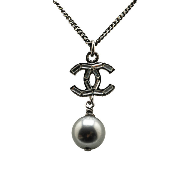 シャネル ココマーク フェイクパール ビジュー ネックレス ブラック メタル レディース CHANEL 【中古】