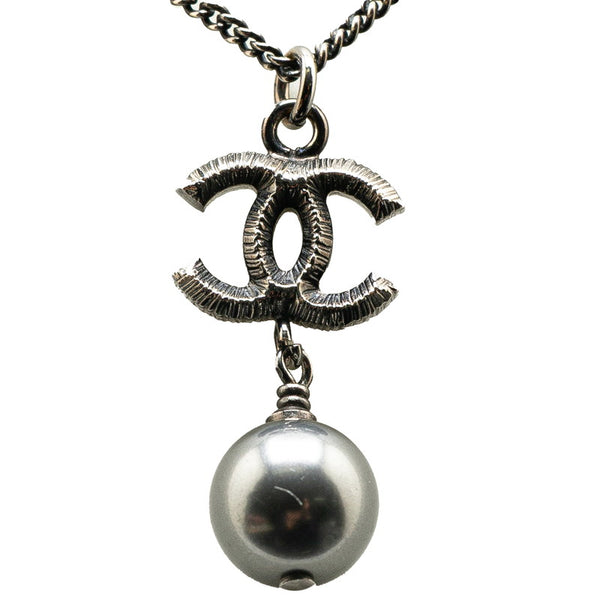 シャネル ココマーク フェイクパール ビジュー ネックレス ブラック メタル レディース CHANEL 【中古】
