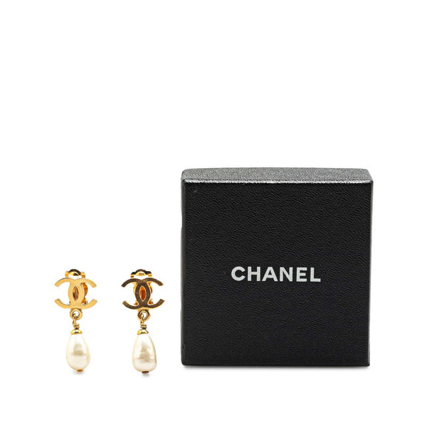 シャネル ヴィンテージ ココマーク ティアドロップ スイング イヤリング ゴールド メッキ フェイクパール レディース CHANEL 【中古】