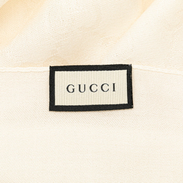 グッチ GG ストール マフラー 165904 ホワイト アイボリー ウール シルク レディース GUCCI 【中古】