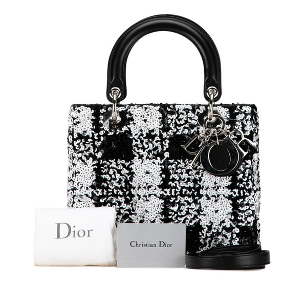 ディオール レディディオール ハンドバッグ ショルダーバッグ 2WAY ブラック ホワイト スパンコール レザー レディース Dior 【中古】