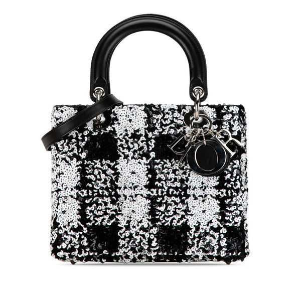ディオール レディディオール ハンドバッグ ショルダーバッグ 2WAY ブラック ホワイト スパンコール レザー レディース Dior 【中古】