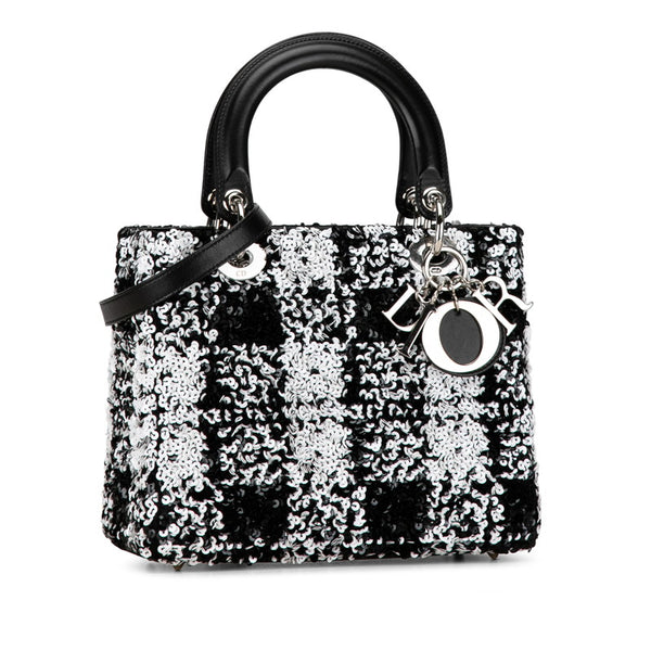 ディオール レディディオール ハンドバッグ ショルダーバッグ 2WAY ブラック ホワイト スパンコール レザー レディース Dior 【中古】
