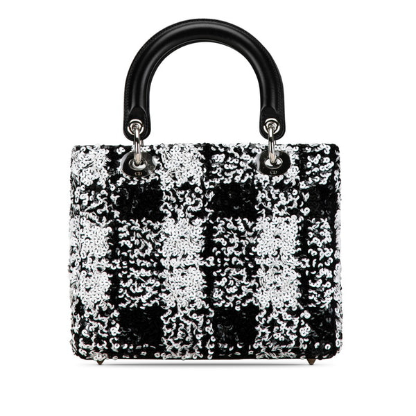 ディオール レディディオール ハンドバッグ ショルダーバッグ 2WAY ブラック ホワイト スパンコール レザー レディース Dior 【中古】