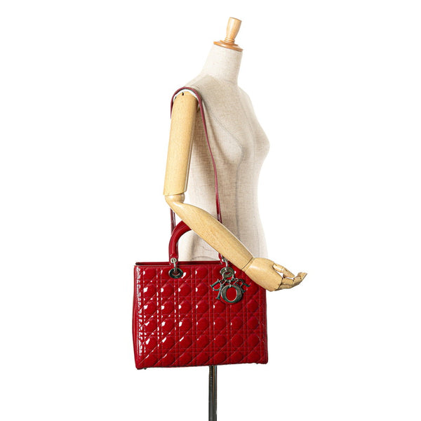 ディオール カナージュ レディディオール ラージ ハンドバッグ ショルダーバッグ 2WAY レッド パテントレザー レディース Dior 【中古】