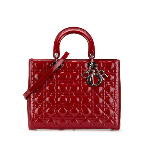 ディオール カナージュ レディディオール ラージ ハンドバッグ ショルダーバッグ 2WAY レッド パテントレザー レディース Dior 【中古】