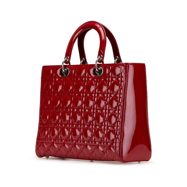 ディオール カナージュ レディディオール ラージ ハンドバッグ ショルダーバッグ 2WAY レッド パテントレザー レディース Dior 【中古】