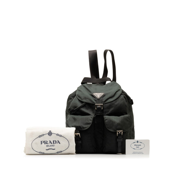 プラダ 三角ロゴプレート リュック バックパック B6677F カーキグリーン ナイロン レザー レディース PRADA 【中古】