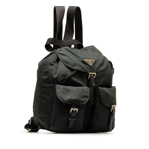 プラダ 三角ロゴプレート リュック バックパック B6677F カーキグリーン ナイロン レザー レディース PRADA 【中古】