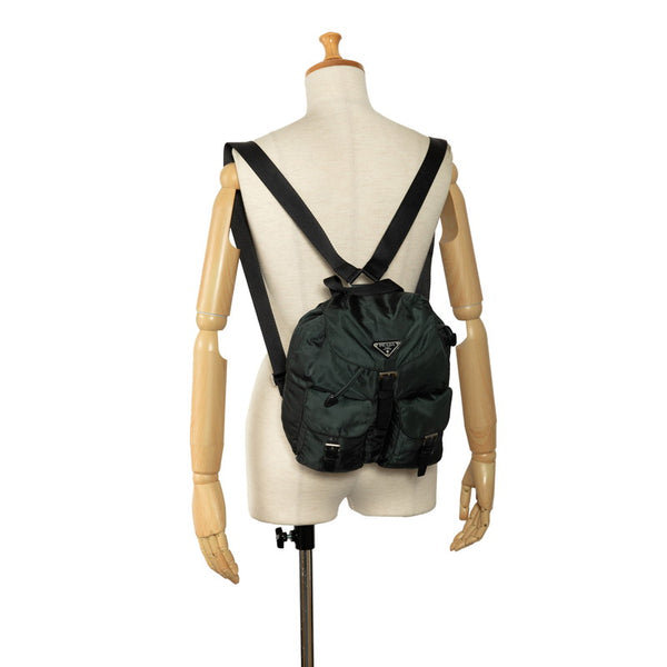 プラダ 三角ロゴプレート リュック バックパック B6677F カーキグリーン ナイロン レザー レディース PRADA 【中古】