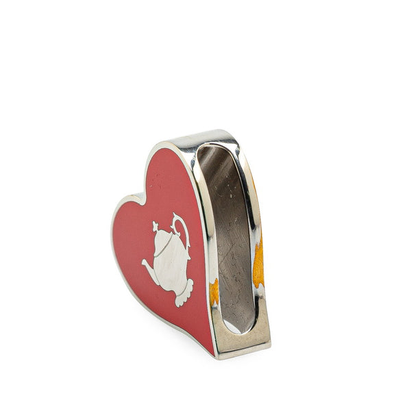 エルメス ハート モチーフ ティータイム スカーフリング レッド シルバー メタル レディース HERMES 【中古】