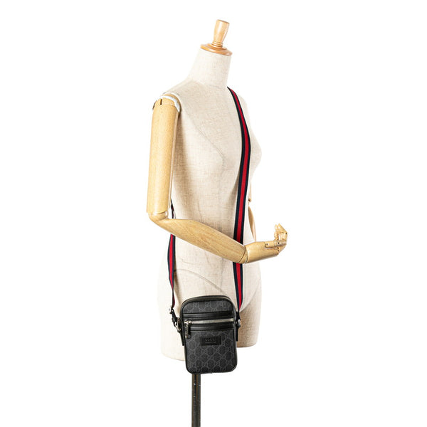 グッチ GGスプリーム ウェブライン シェリーライン ショルダーバッグ 682357 ブラック PVC レザー レディース GUCCI 【中古】