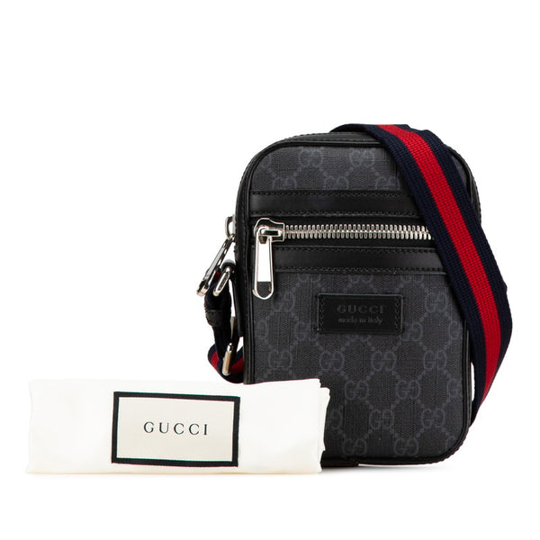 グッチ GGスプリーム ウェブライン シェリーライン ショルダーバッグ 682357 ブラック PVC レザー レディース GUCCI 【中古】