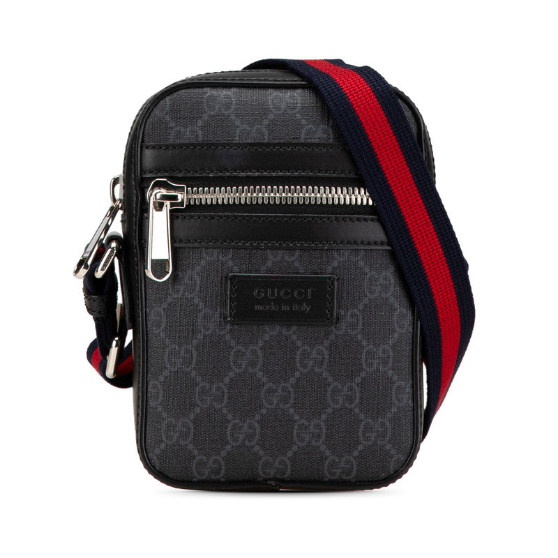 グッチ GGスプリーム ウェブライン シェリーライン ショルダーバッグ 682357 ブラック PVC レザー レディース GUCCI 【中古】