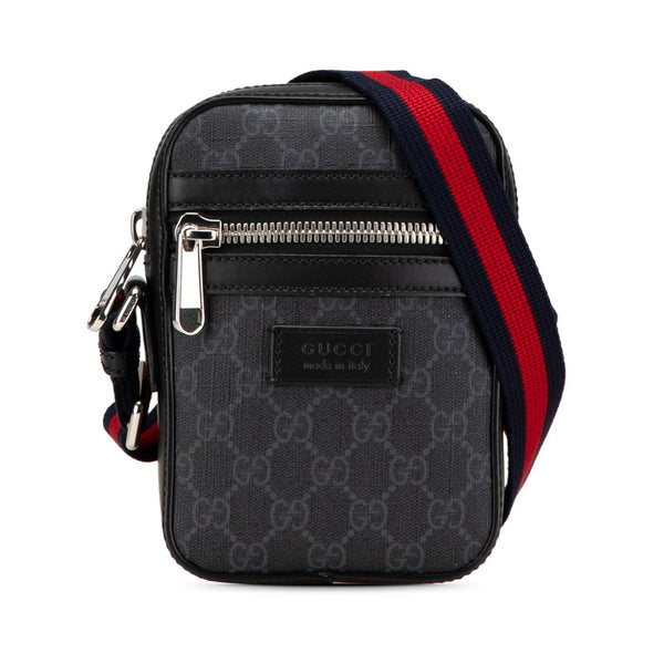 グッチ GGスプリーム ウェブライン シェリーライン ショルダーバッグ 682357 ブラック PVC レザー レディース GUCCI 【中古】