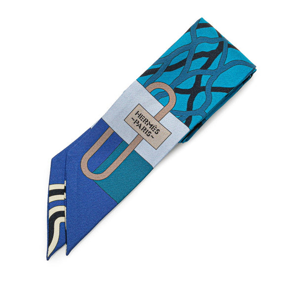 エルメス ツイリー スカーフ ブルー マルチカラー シルク レディース HERMES 【中古】