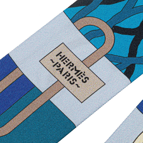 エルメス ツイリー スカーフ ブルー マルチカラー シルク レディース HERMES 【中古】