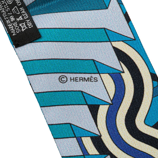 エルメス ツイリー スカーフ ブルー マルチカラー シルク レディース HERMES 【中古】