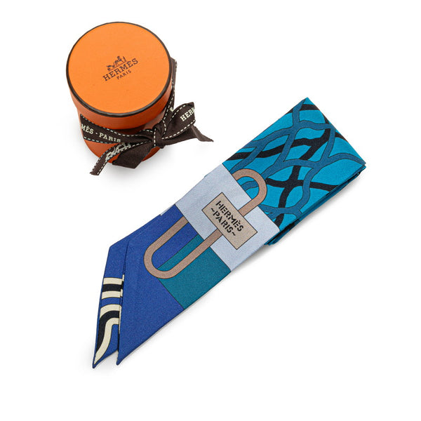 エルメス ツイリー スカーフ ブルー マルチカラー シルク レディース HERMES 【中古】