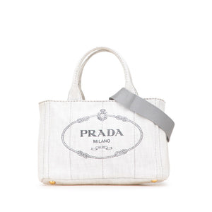 プラダ カナパ ミニ 三角ロゴプレート ハンドバッグ ショルダーバッグ 2WAY グレー キャンバス レディース PRADA 【中古】